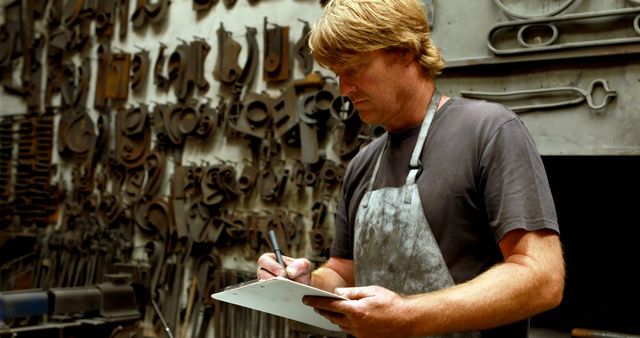 Male Engineer With Clipboard Analyzing Parts in Tool Workshop - Download Free Stock Images Pikwizard.com