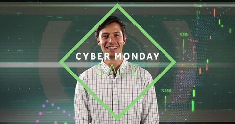 Cyber monday digital sale with smiling businessman