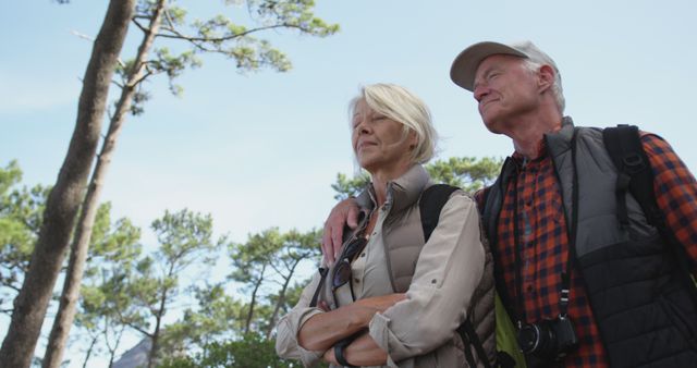 Senior Couple Hiking in Forest Enjoying Nature - Download Free Stock Images Pikwizard.com