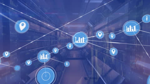 Network Connections with Icons in Server Room Animation