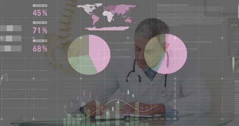 Doctor Analyzing Data with Futuristic Interface Overlay