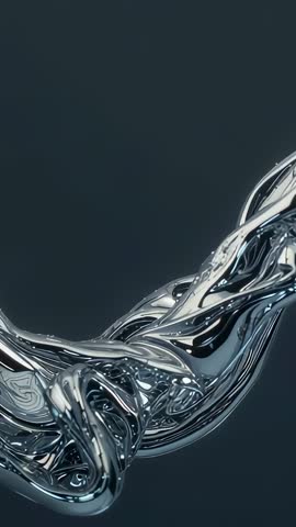 Flowing chrome ribbon untying and stretching in studio, shimmering liquid metal abstract