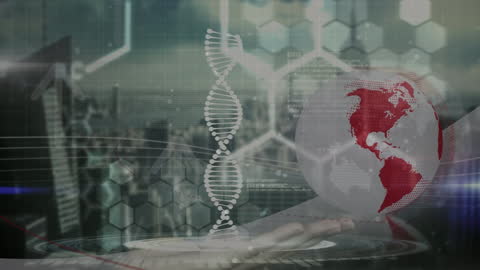 Futuristic Technology Interface with DNA and Globe Animation