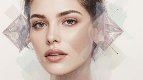 Minimalist elegant beautiful lady with prism accents and geometric art