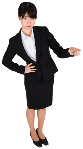 Asian Businesswoman Pointing with Assurance on Transparent Background
