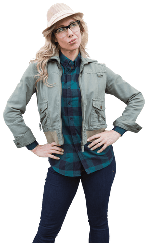 Pensive Caucasian Woman in Fedora on Transparent Background