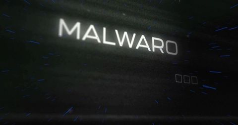 Displaying MALWARO cyber UI with neon streaks and futuristic glowing interface