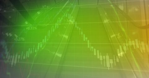 Abstract financial chart with green digital overlay