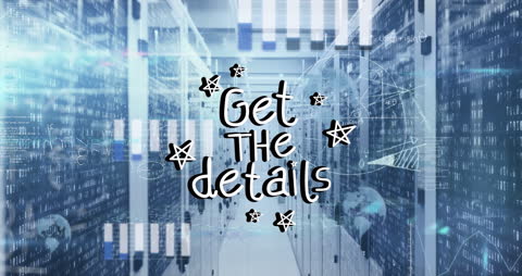 Data Processing Insight in Modern Server Room with Digital Overlay