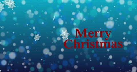 Festive merry christmas greeting with snowflakes and bokeh lights