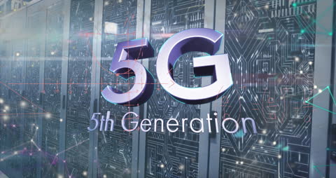 5G Technology Concept with Network Visualization on Server Room