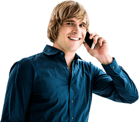 Calling businessman with transparent background on phone