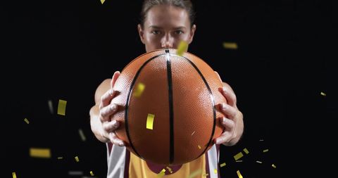 Celebrating Female Basketball Player with Confetti and Ball - Download Free Stock Images Pikwizard.com