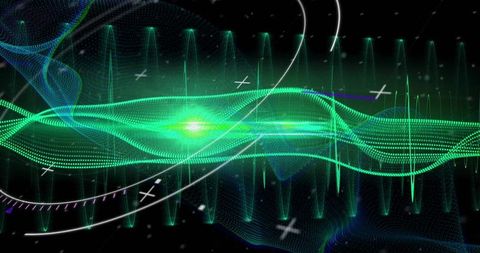 Futuristic Data Processing with Glowing Green Light Trails