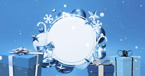 Christmas Decorations with Snow and Gifts on Blue Background - Download Free Stock Images Pikwizard.com