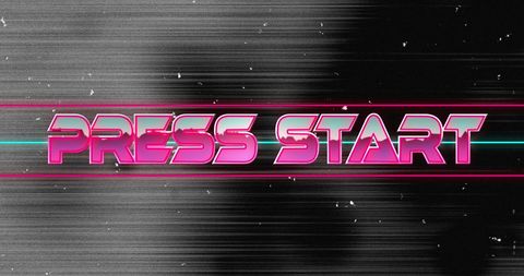 Retro futuristic press start screen with glitch effect