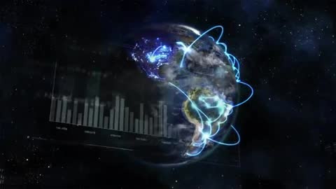 Futuristic Digital Globe with Dynamic Network Arcs and Data Visualization
