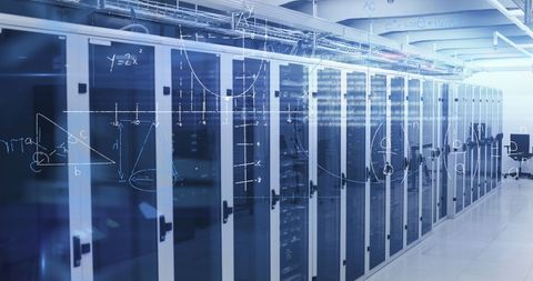 Digital Network with Mathematical Overlay in Server Room - Download Free Stock Images Pikwizard.com