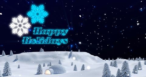 Snowy Landscape with 'Happy Holidays' Message and Igloo - Download Free Stock Images Pikwizard.com