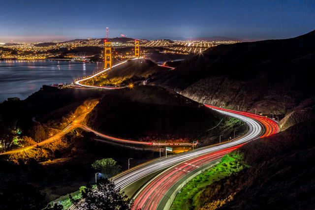 Golden Gate Bridge at Night with Light Trails - Download Free Stock Photos Pikwizard.com