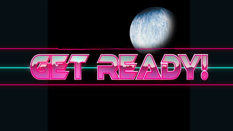 Retro Neon Get Ready Message with Moon and Lightning
