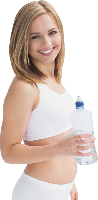 Transparent Background Shows Happy Woman Holding Water Bottle in Sportswear - Download Free Stock Videos Pikwizard.com