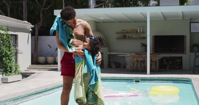 Father and Daughter Enjoying Time by Swimming Pool - Download Free Stock Images Pikwizard.com