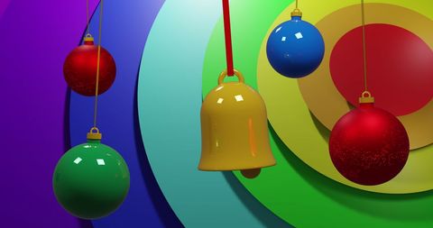 Vibrant Christmas Baubles Over Rainbow Circles Art