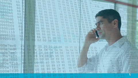 Businessman Communicating Amidst Digital Data Stream