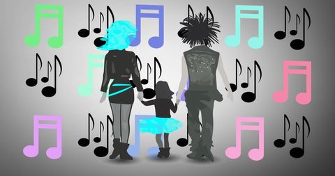 Abstract Family Bonding with Colorful Music Notes