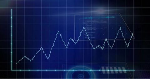 Neon Cyan Waveform Tracking Across Futuristic Dashboard Grid HUD for Data Monitoring