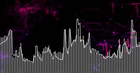 Neon Glitch Audio Spectrum Visualizing Pulsing Vertical Bars with Jagged White Waveform
