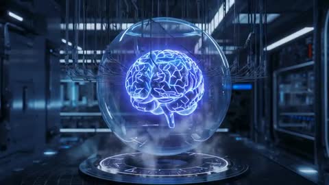 Holographic Brain in High-Tech Laboratory Futuristic Visualization