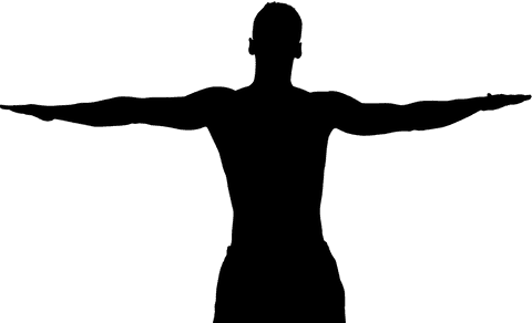 Transparent silhouette of man exercising for fitness concepts