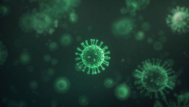 Floating Glowing Virus Particles in Microscopic View