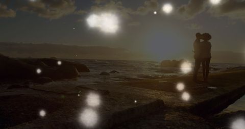 Romantic African American Couple Gazing at Sunset by Ocean