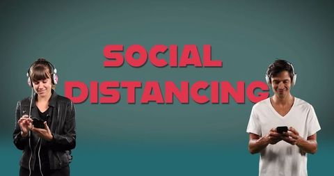 Young Adults Social Distancing While Connected via Technology Outdoors