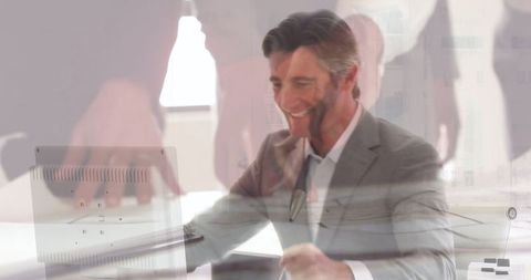 Businessman Analyzing Data Amid Corporate Collaboration Overlay