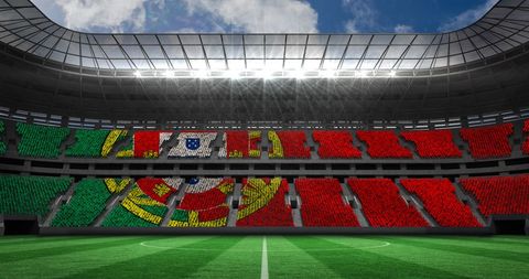 Portuguese Flag Displayed Enthusiastically on Stadium Seats - Download Free Stock Images Pikwizard.com