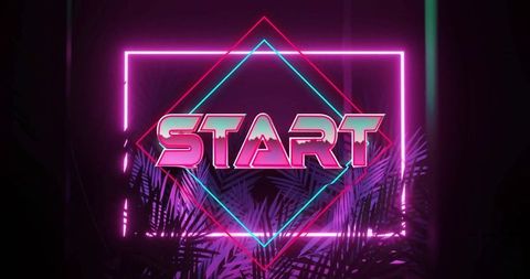 Neon Glowing START Sign in Retro-Futuristic Vaporwave Style