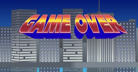 Retro Game Over Sign with Urban Background