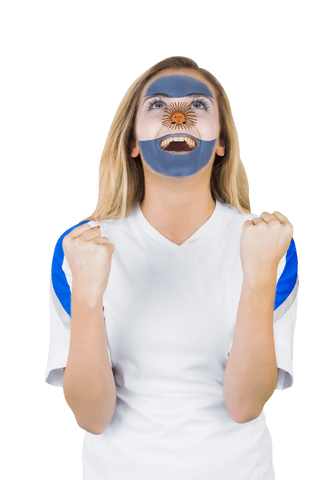 excited argentina fan cheering with flag face paint on transparent background - Download Free Stock Videos Pikwizard.com