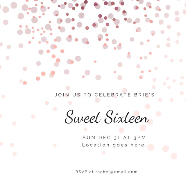 This elegant sweet sixteen birthday invitation features a sophisticated pink and white dot design. Ideal for a variety of celebrations, it is perfect for printable invitations sent to guests with details about the event. The minimalist design and clear typography give it a refined look, suitable for those seeking a classy and modern touch to their party invitations. Great for mailing or digital use, inviting guests to upscale birthday celebrations.