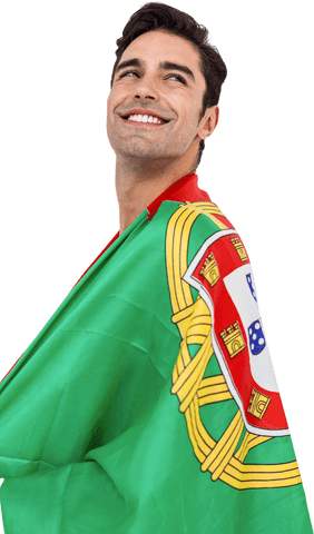 Portuguese Athlete Wrapped in Flag with Transparent Background