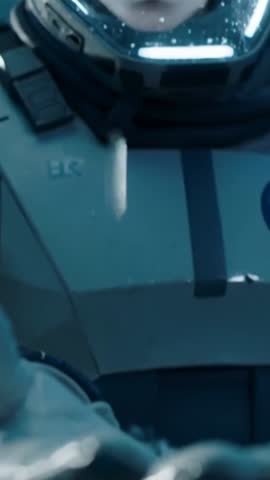 Astronaut catching ceiling drip with glove and inspecting visor leak in spacecraft module