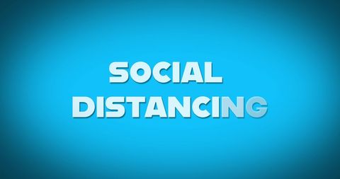 Social distancing text on blue background