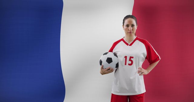 Confident Female Soccer Player in Uniform against French Flag - Download Free Stock Images Pikwizard.com