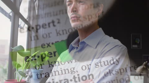 Businessman Overlay with Text Elements and Professional Setting