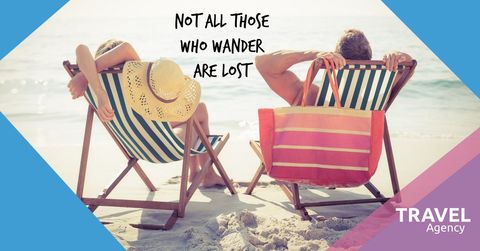 Couple Relaxing on Beach with Inspirational Travel Quote - Download Free Stock Templates Pikwizard.com