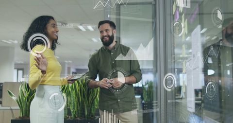 Diverse professionals engaging with digital financial data